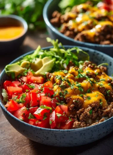 Delicious cheeseburger bowls with fresh toppings and ingredients
