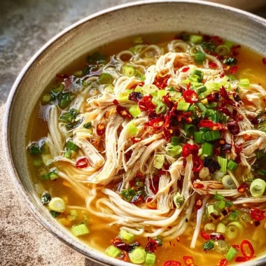 Bowl of Classic Ginger Garlic Chicken Noodle Soup with fresh herbs and ingredients