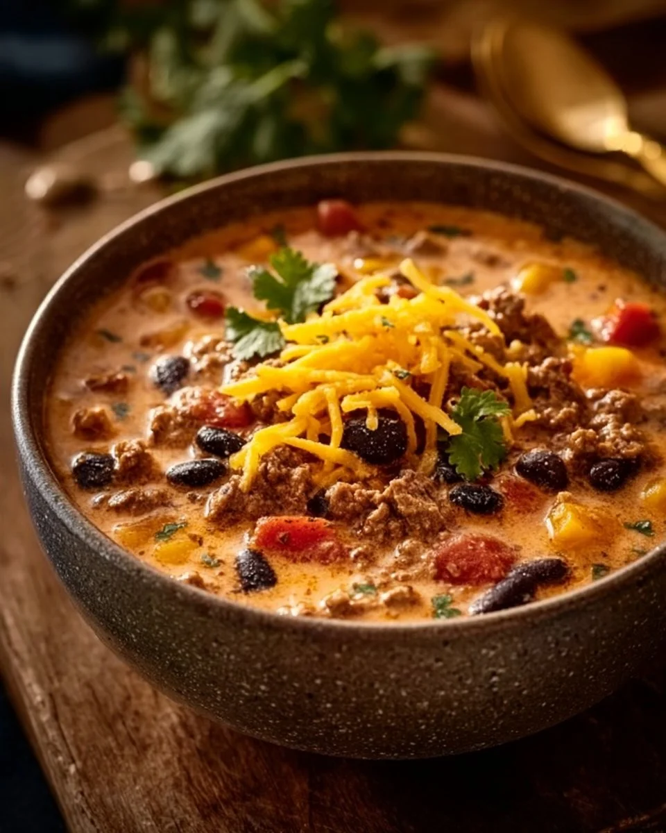 A delicious bowl of creamy cowboy soup garnished with fresh herbs.