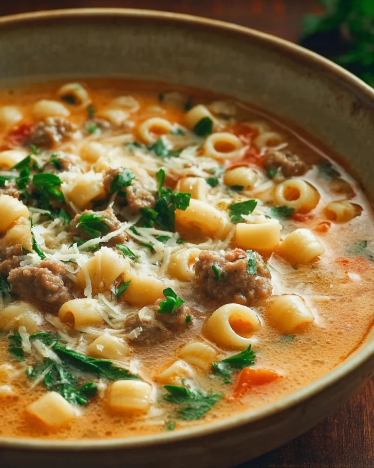 Creamy Parmesan Sausage Soup with Italian sausage and ditalini pasta