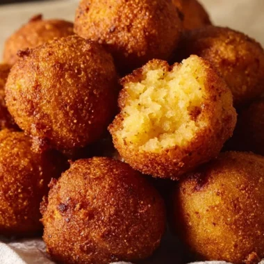 Plate of crispy hush puppies served with dipping sauce