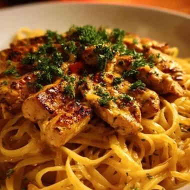 Delicious cowboy butter chicken linguine dish with creamy sauce
