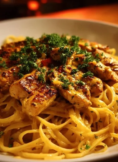 Delicious cowboy butter chicken linguine dish with creamy sauce