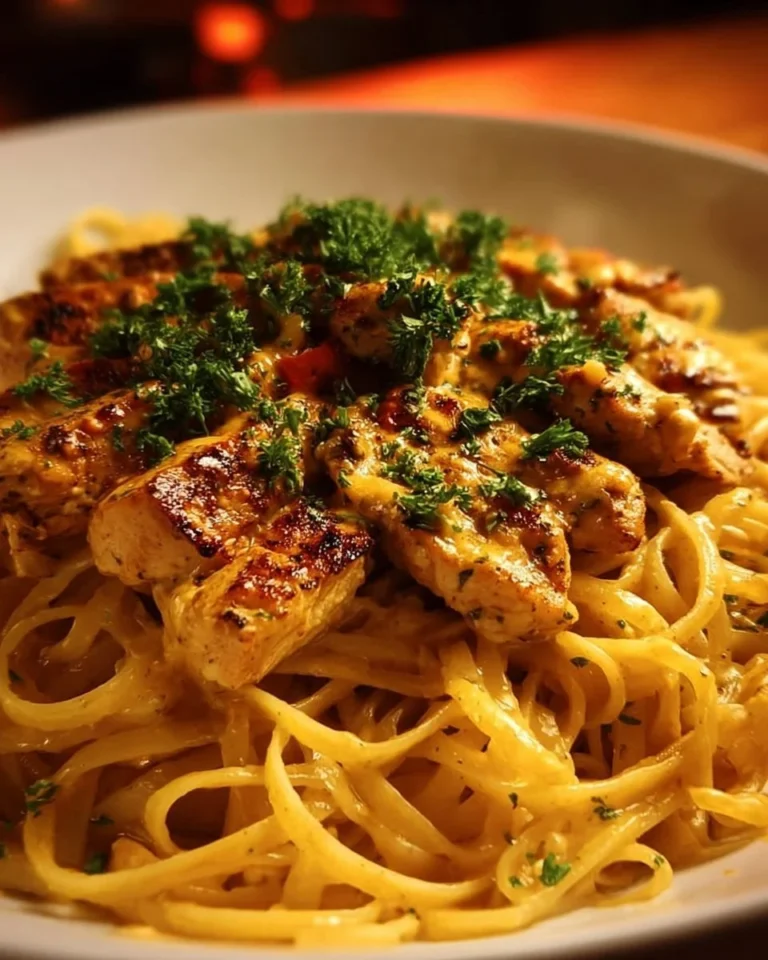 Delicious cowboy butter chicken linguine dish with creamy sauce