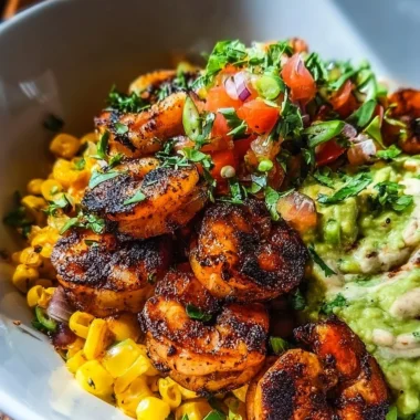 Delicious grilled shrimp bowl with fresh vegetables and sauce