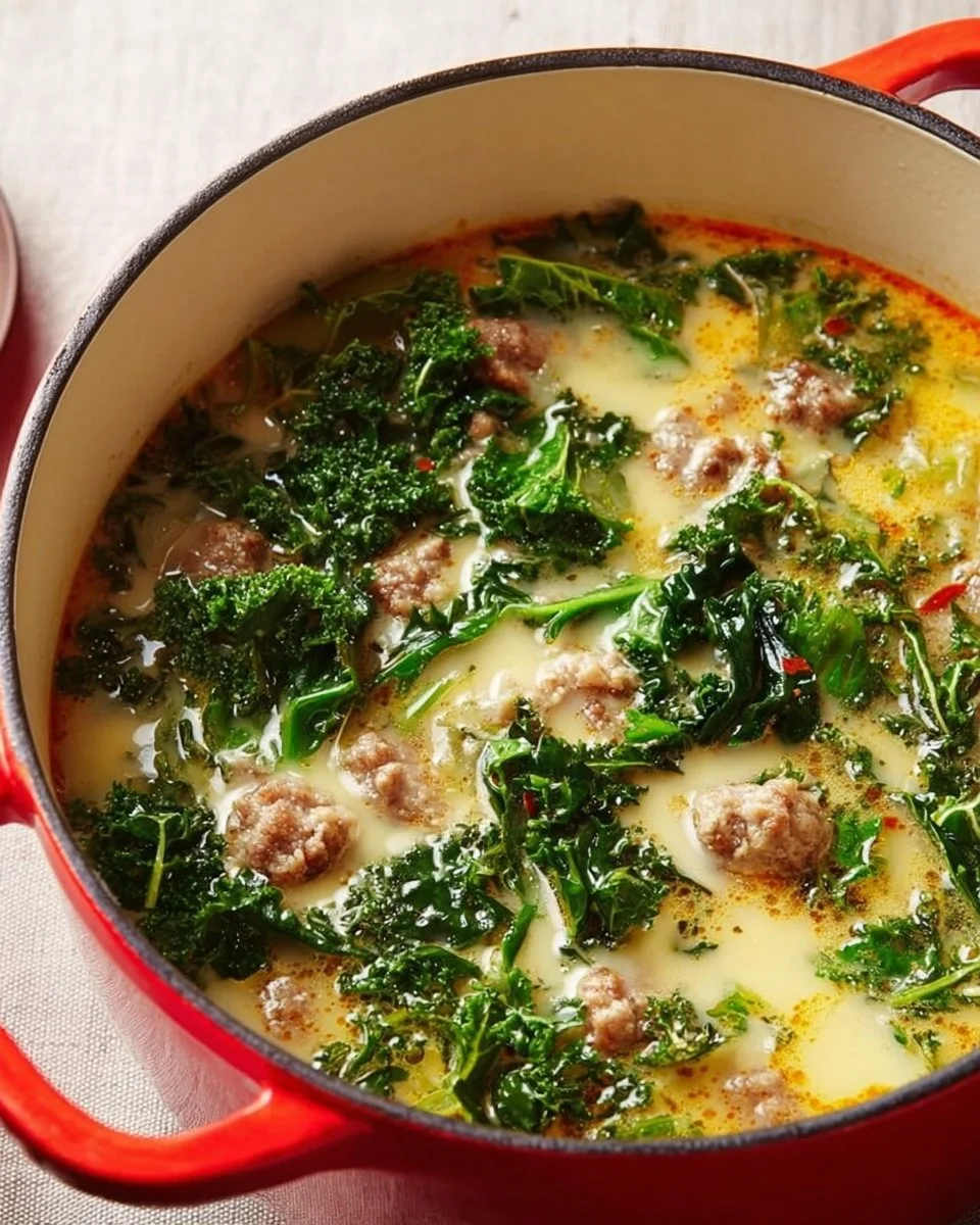 Bowl of hearty Keto Tuscan Soup with fresh herbs and vegetables