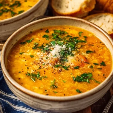 Bowl of Italian Penicillin Soup with fresh herbs and vegetables