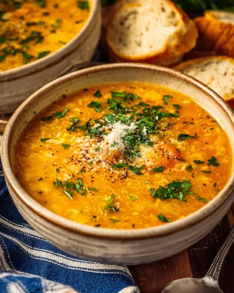 Bowl of Italian Penicillin Soup with fresh herbs and vegetables