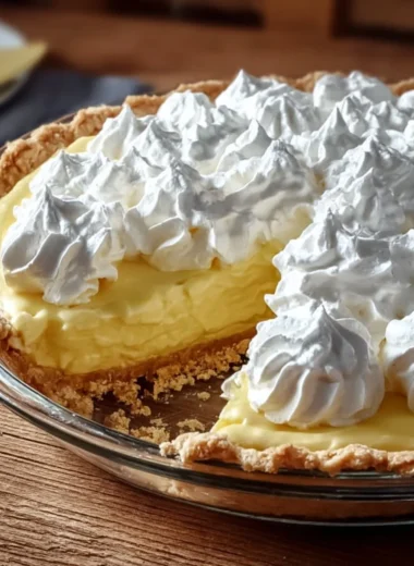 A slice of Lemon Angel Pie topped with meringue and lemon zest on a white plate.