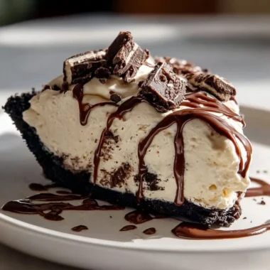 Delicious Mascarpone Mudslide Pie topped with chocolate and cream