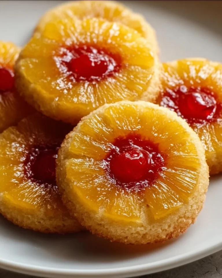 Delicious pineapple upside down sugar cookies with tropical flavors.