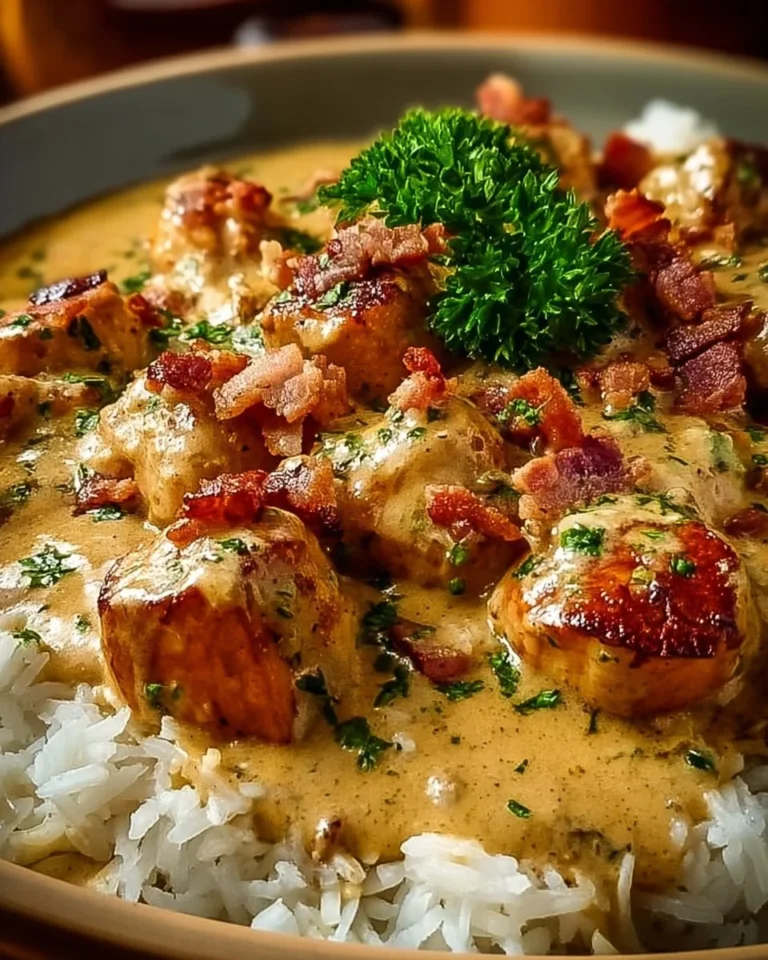 Plate of smothered chicken served over fluffy rice with rich gravy