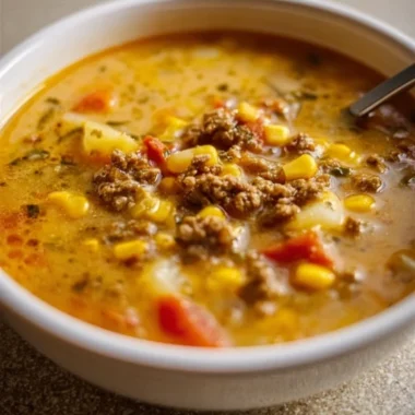 Bowl of soul-warming slow cooker soup filled with vegetables and spices