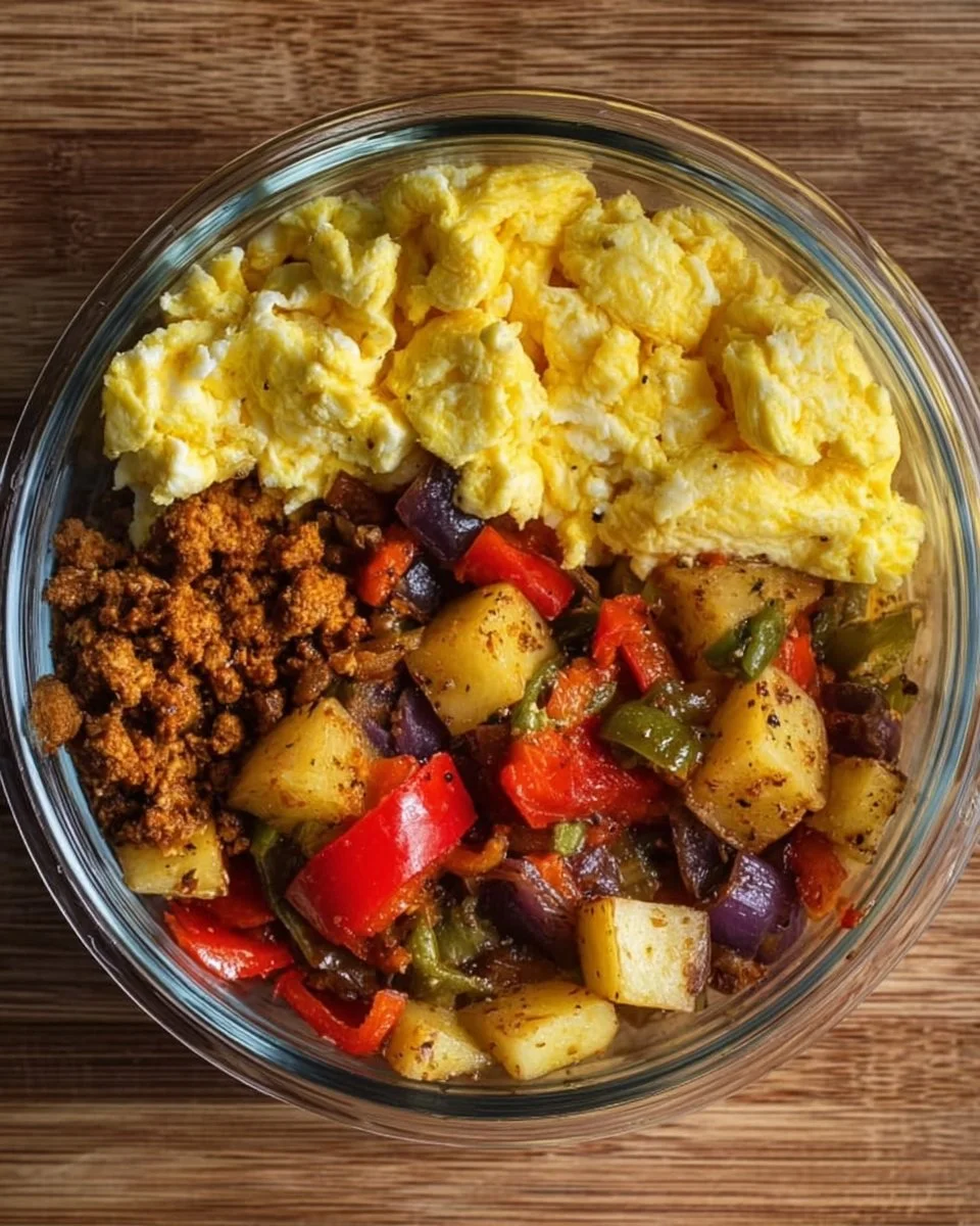 Tex-Mex Protein Breakfast Bowl topped with fresh ingredients and garnishes