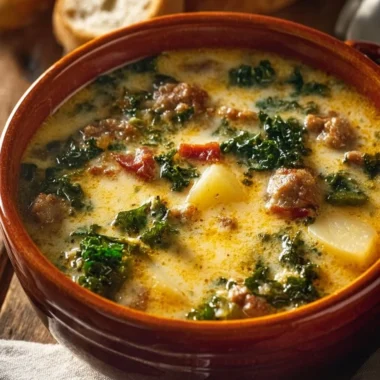 Bowl of delicious Tuscan soup with fresh vegetables and herbs