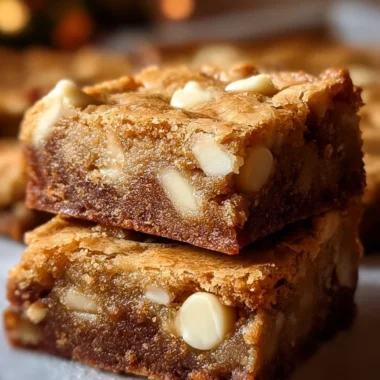 Delicious white chocolate blondie brownies displayed on a plate