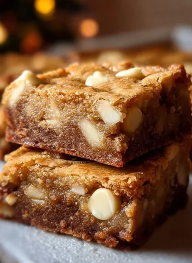 Delicious white chocolate blondie brownies displayed on a plate
