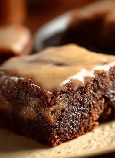 Delicious banana bread brownies topped with chocolate and walnuts.