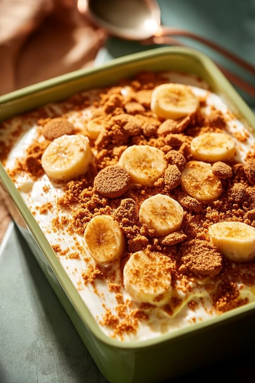 Delicious homemade banana pudding served in a bowl with banana slices