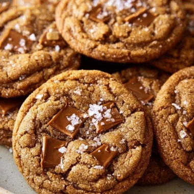 Brown Butter Coffee Toffee Cookies freshly baked and served on a plate