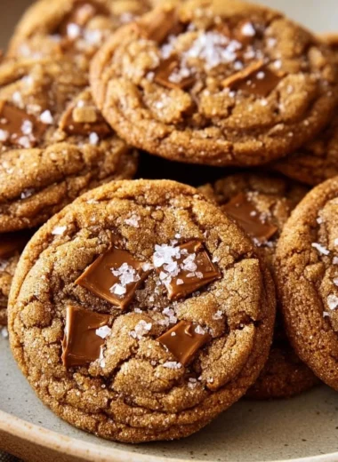 Brown Butter Coffee Toffee Cookies freshly baked and served on a plate