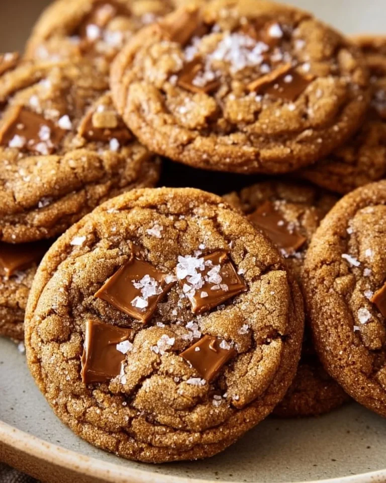 Brown Butter Coffee Toffee Cookies freshly baked and served on a plate