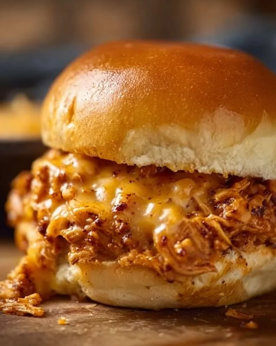 Cajun Chicken Sloppy Joes with creamy cheese sauce on a bun