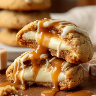 Delicious Caramel Cheesecake Cookies with creamy caramel drizzle
