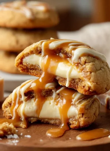 Delicious Caramel Cheesecake Cookies with creamy caramel drizzle