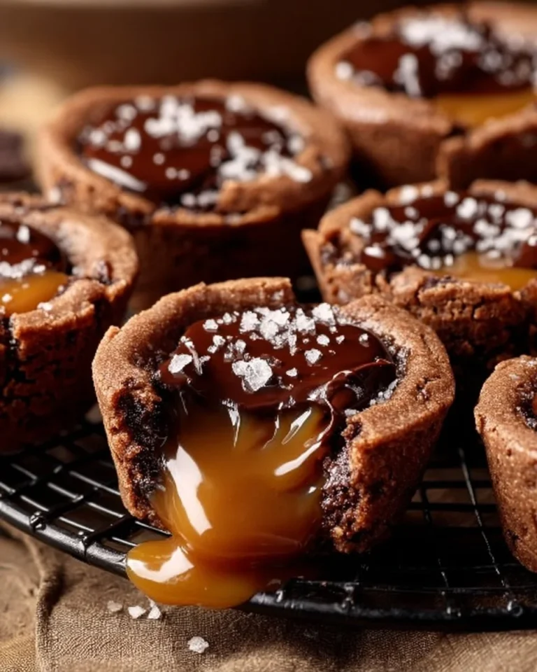 Delicious caramel chocolate cookie cups served on a plate