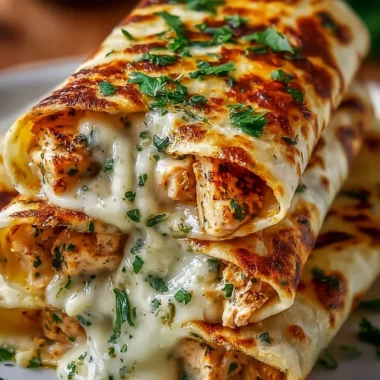 Cheesy garlic chicken wraps served on a platter
