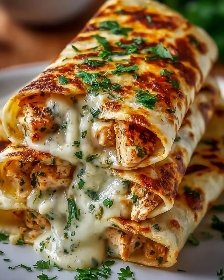 Cheesy garlic chicken wraps served on a platter
