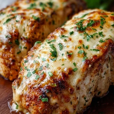Cheesy Garlic Parmesan Chicken Loaf served with herbs and Parmesan cheese