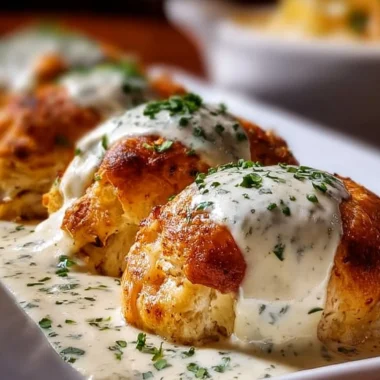 Creamy Chicken Pillows with Parmesan Sauce served on a plate
