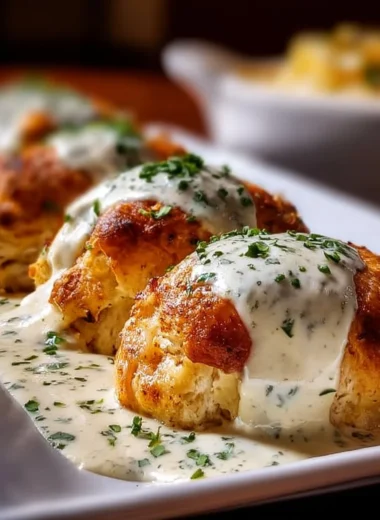 Creamy Chicken Pillows with Parmesan Sauce served on a plate