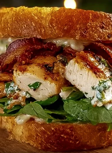 Chopped Chicken Bacon Ranch Sandwich topped with lettuce and ranch dressing