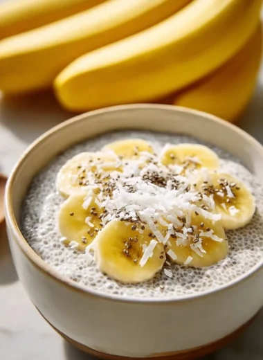 Healthy Cinnamon Banana Chia Seed Pudding in a glass bowl with banana slices on top