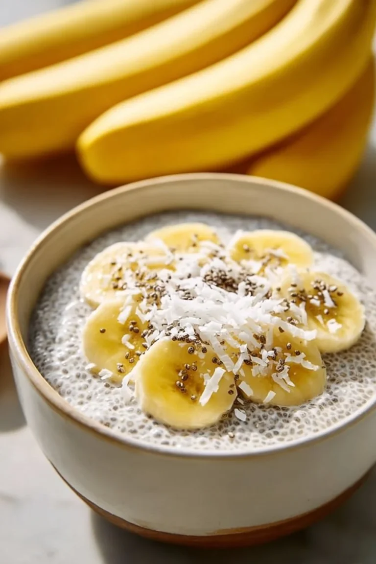 Healthy Cinnamon Banana Chia Seed Pudding in a glass bowl with banana slices on top