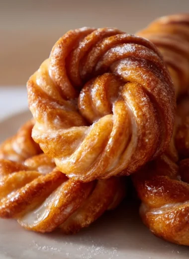 Freshly baked cinnamon twists topped with sugar and cinnamon.