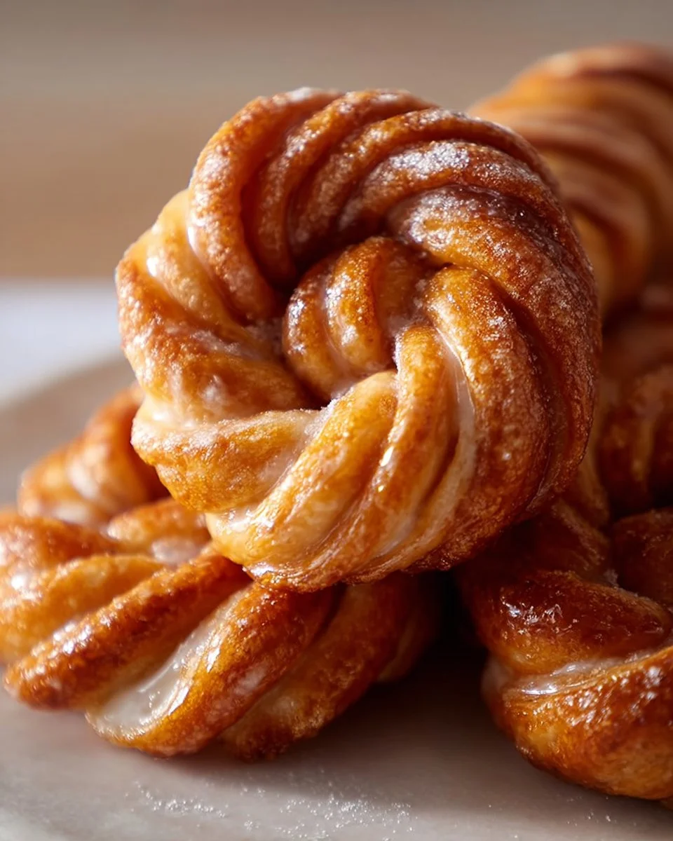 Freshly baked cinnamon twists topped with sugar and cinnamon.