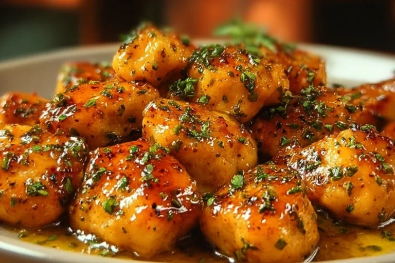 Plate of Cowboy Butter Chicken Bites garnished with herbs and spices.