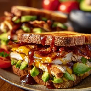 Delicious Cowboy Club Sandwich with layers of meat, cheese, and fresh vegetables