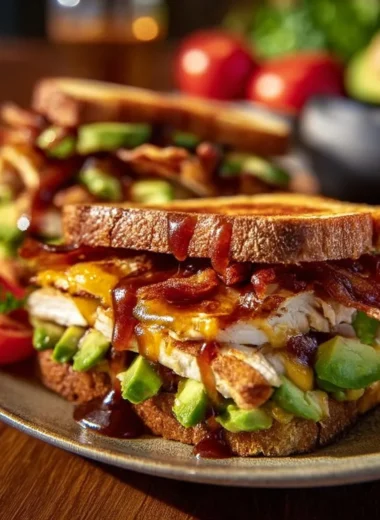 Delicious Cowboy Club Sandwich with layers of meat, cheese, and fresh vegetables