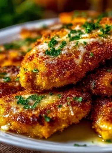 Delicious crispy baked Italian parmesan chicken served on a plate