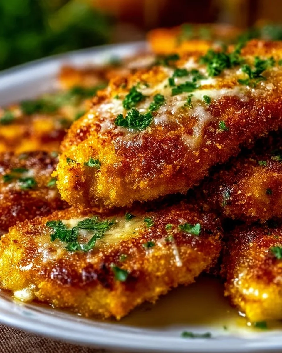 Delicious crispy baked Italian parmesan chicken served on a plate