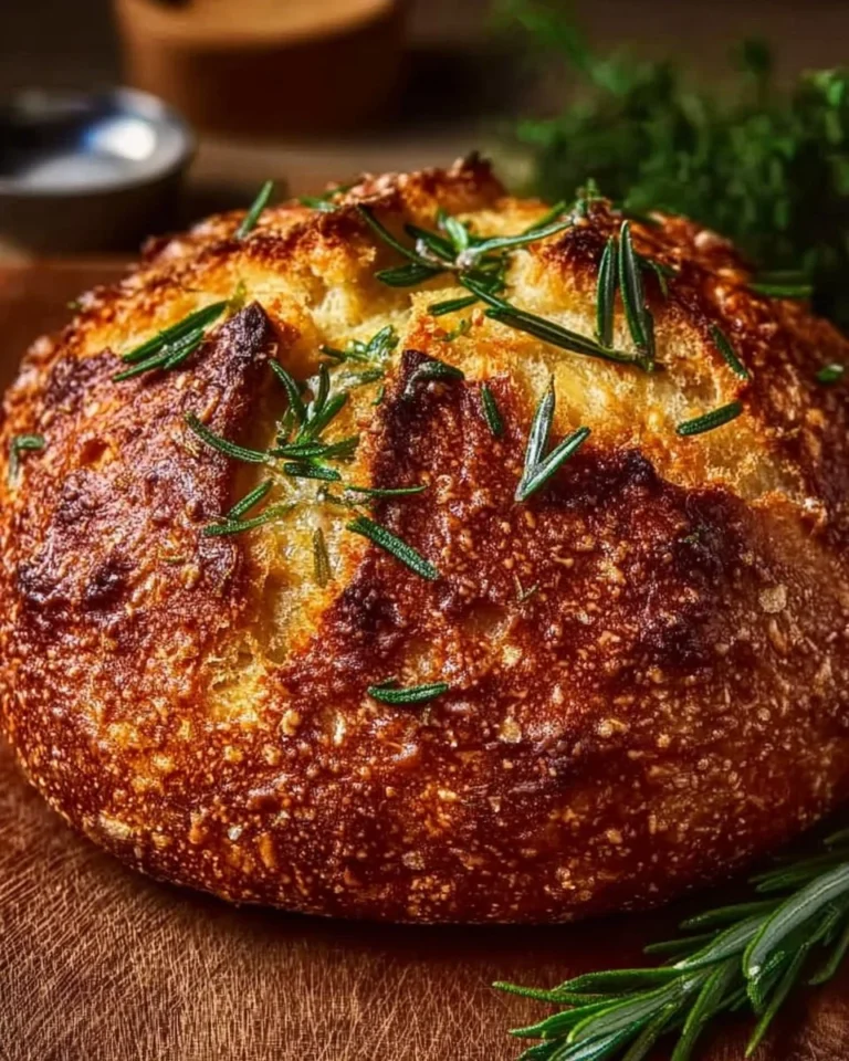 Freshly baked Easy Artisan Parmesan Garlic Bread topped with herbs and cheese