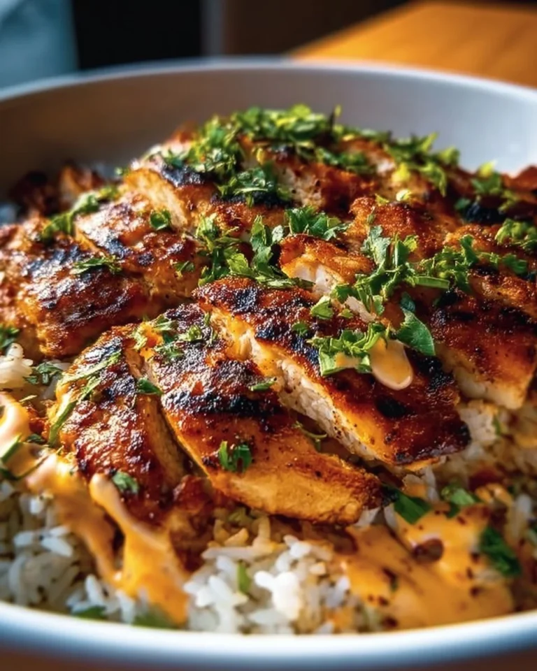 Creamy Cajun chicken and rice bowl garnished with herbs