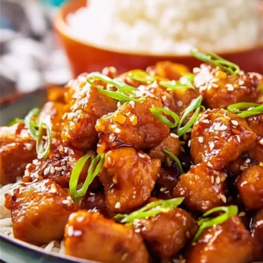 Delicious honey garlic chicken cooking in a skillet with vegetables.