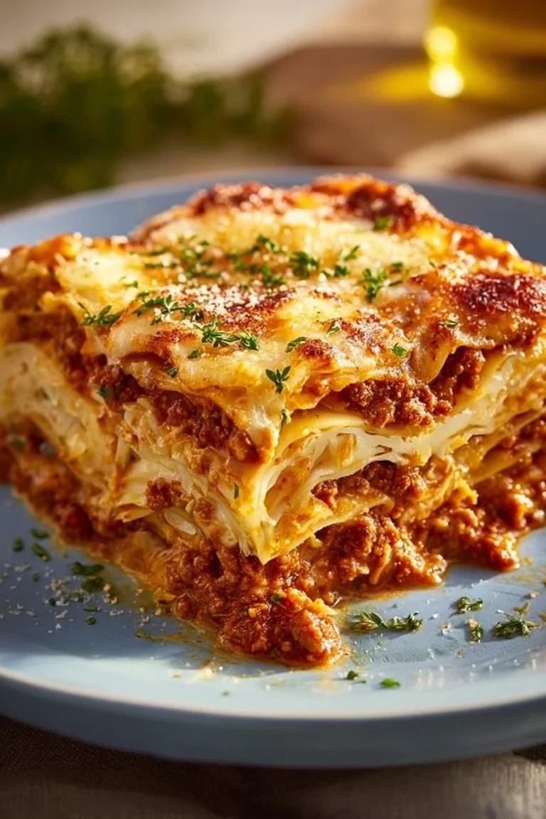 Homemade cabbage casserole dish topped with melted cheese
