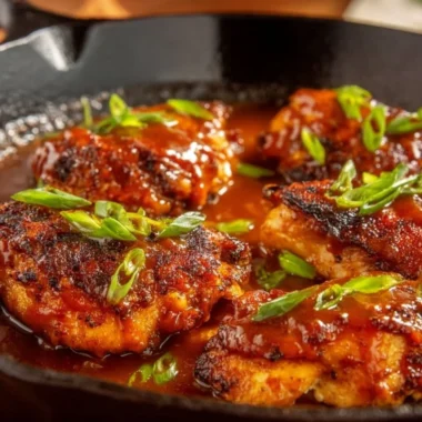 Delicious Honey Garlic Chicken Thighs garnished with herbs